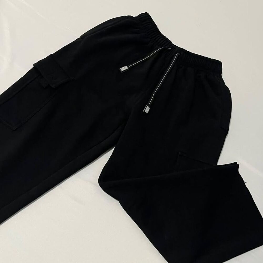Pro Club Heavyweight Cargo Pants Men's M Black Cropped Raw Hem Sweatpants